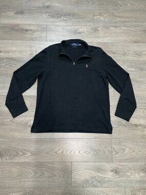 Polo Ralph Lauren Estate Rib Quarter Zip Pullover Sweater Black Size L Gold Pony